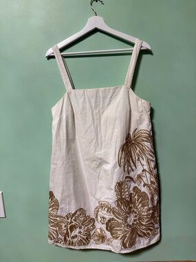Banana Republic Cream Mini Dress with Brown Floral Embroidery